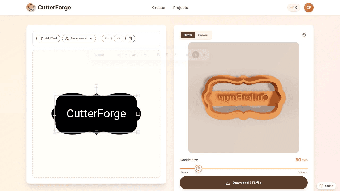 SVG-style artwork converted to cookie cutter geometry and STL export